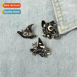 Creative new witch hat jewelry brooch cute little black cat