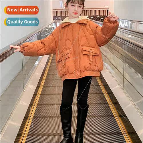 Girls winter cotton clothing 2023 new 适用eign children hood