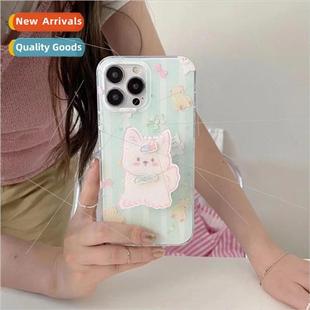 Bear IPhone14ProMax Reversible Green Cat Apple Striped