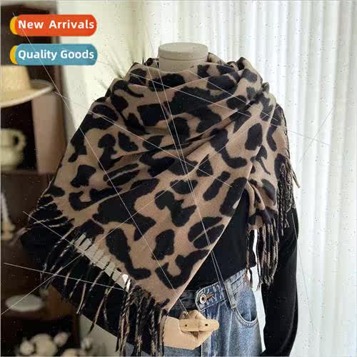Winter faux cashmere scarf female new double-sided leopard f