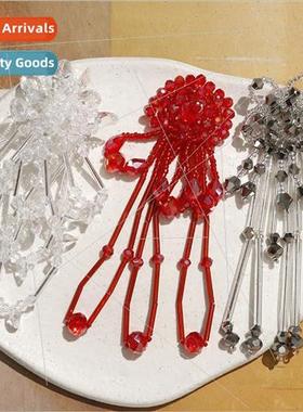 Korean fashion long tassel crystal flowers diy handmade weav