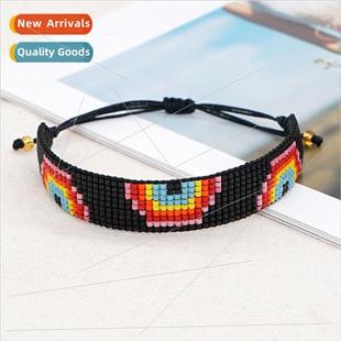 colorful rainbow hand Millet bracelet beaded woven fem beads