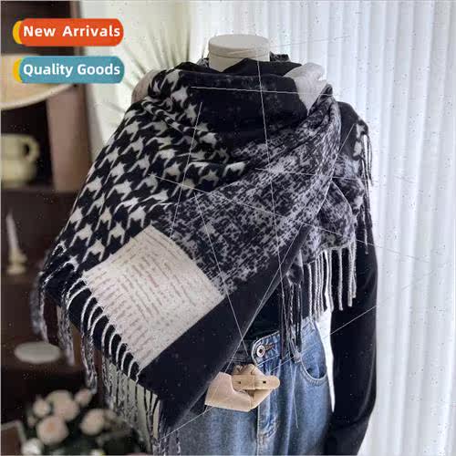 New Thousand Bird Grid faux cashmere scarf set color blockin