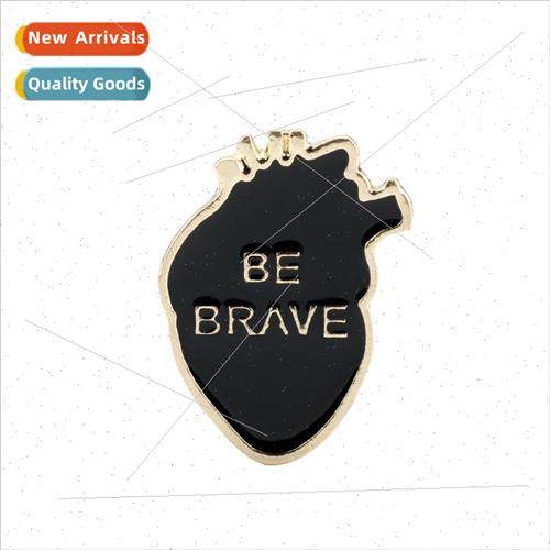 Jewelry Creative Letter BE BRAVE Heart Brooch Alloy Enamel B