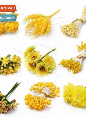 Yellow simulation flowers new stamens core bouquet diy handm