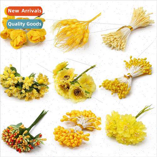 Yellow simulation flowers new stamens core bouquet diy handm