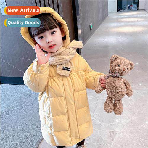 Girls long square cotton jacket 2023 winter new childrens fa