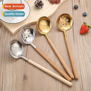 Japanese wooden handle 304 stainless steel soup ladle long h