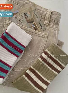 Socks womens mid-calf socks spring and autumn striped high o