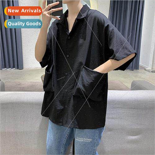 |Summer cotton linen short-sleeved shirt men Hong Kong  ins
