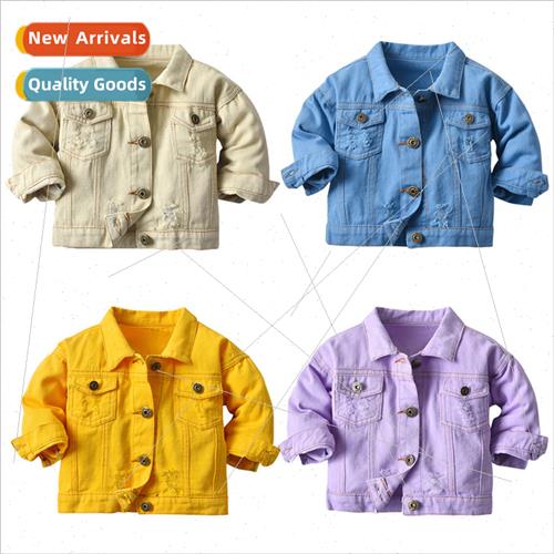 Childrens casual ultra-short denim jacket new spring solid c