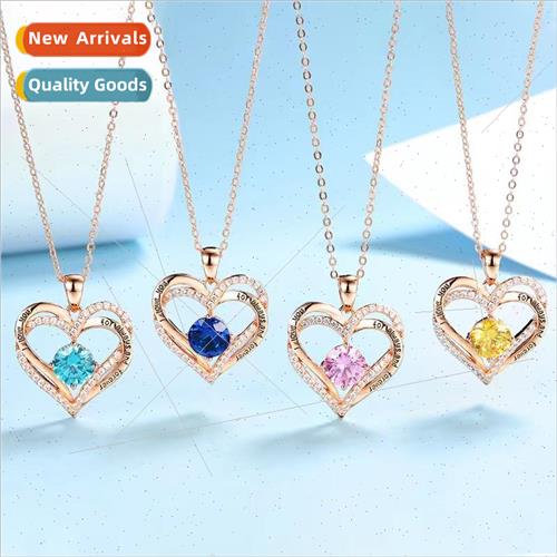 Double love diamond pendant necklace female high-grade perso