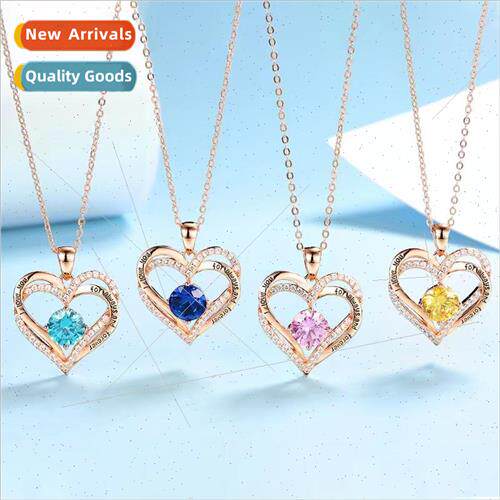Double love diamond pendant necklace female high-grade perso