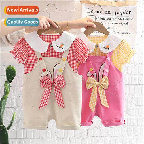 Girls backpack suit 2023 new summer dress doll collar plaid