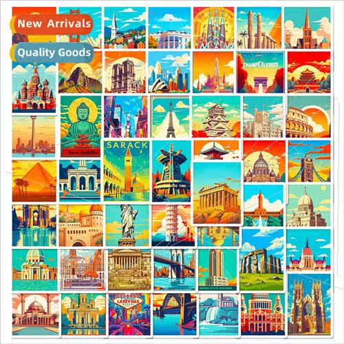 50 pcs of world landmarks stickers oil painting  world famou