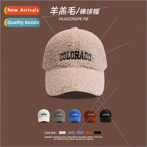 Autumn and winter new lambs wool hat female letters baseball