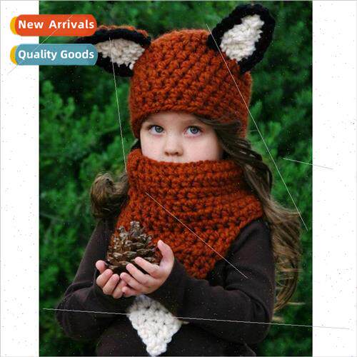 Japan single pure hand-knitted wool warm hat scarf set cute