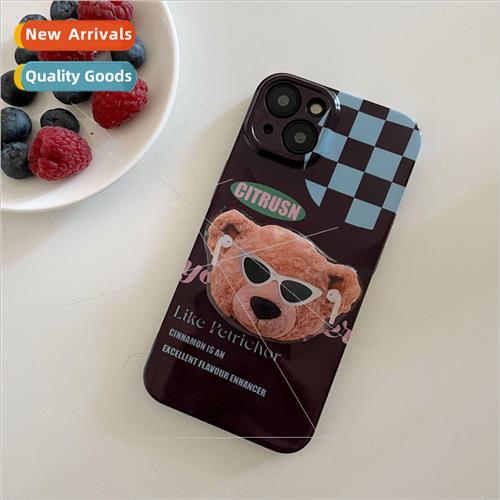 Checkerboard 13Promax Cool Bear Stand iPhone 12 Case 适用 Ap
