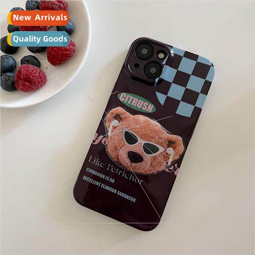 Checkerboard 13Promax Cool Bear Stand iPhone 12 Case 适用 Ap