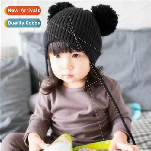 Korean  of the new childrens hat double ball wool cap three-