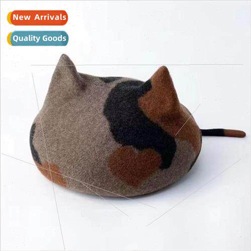 Japanese cat ears pure wool beret hat cute sweet bud cap war