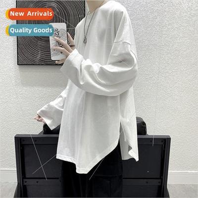 Irregular long-sleeved t-shirt mens nd with solid color bott