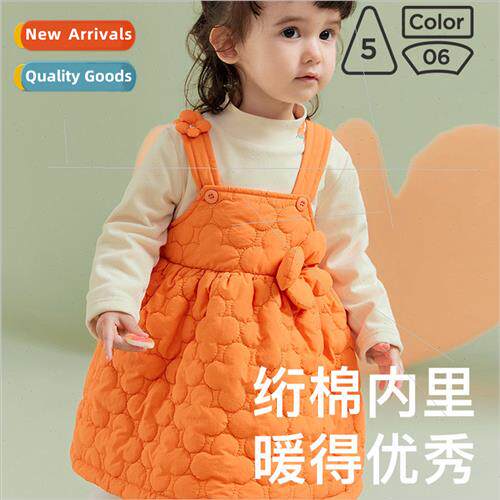 2023 winter new girls set quilted cotton back dress padded b