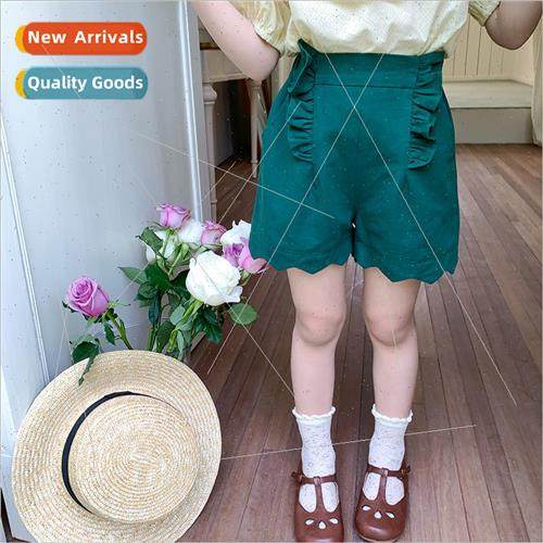 2023 summer new childrens retro solid color lace shorts Kore