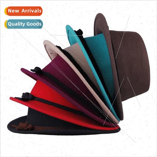 New flat top flat brim tweed bowler hat men and women couple