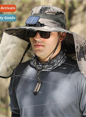 Large wind solar fan hat usb charging shawl neck protector s