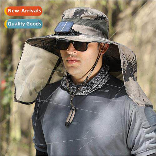 Large wind solar fan hat usb charging shawl neck protector s