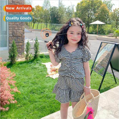 Girls plaid suit 2023 summer Korean  of the air pressure ple