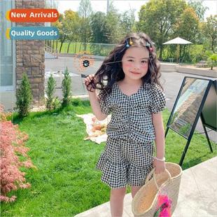 ple suit pressure air the Korean summer 2023 plaid Girls