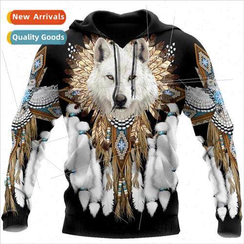 Spring and Autumn new hoodie fox wolf 3D digital printing ai