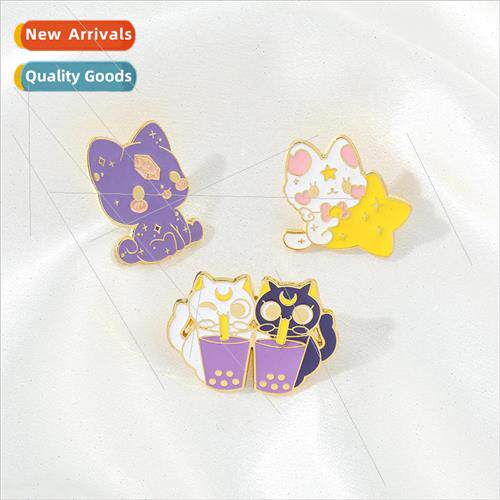 Cute cartoon cat brooch holding a star kitten creative perso