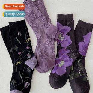 mid calf color socks valu high womens mori Purple cute