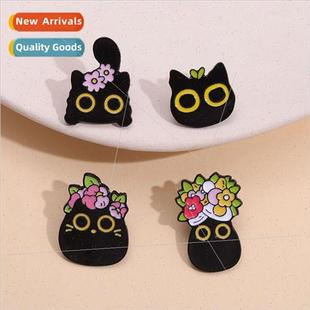 Cute Brooch Animal Black Metal Cinderella Eyes Badge Cat