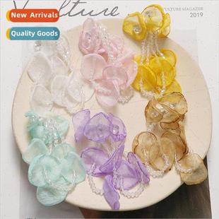 crystal earring wind pendant Gentle flower tassel long tulle