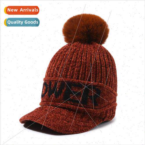 Winter new wool ball knitted cap womens ear protection warm