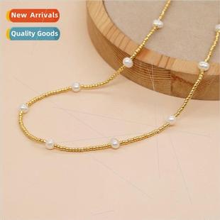 che Boho Necklace Iridescent Rice Beads Pearls Beaded Minima