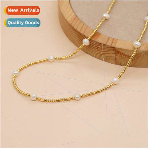 che Boho Necklace Iridescent Rice Beads Pearls Beaded Minima