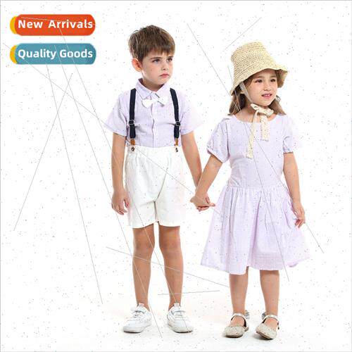 2022 summer childrens bow purple striped short-sleeved cardi