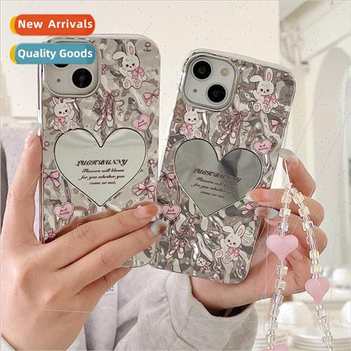 ins bow bunny love mirror 适用 Apple 14/15ProMax chain iPhon