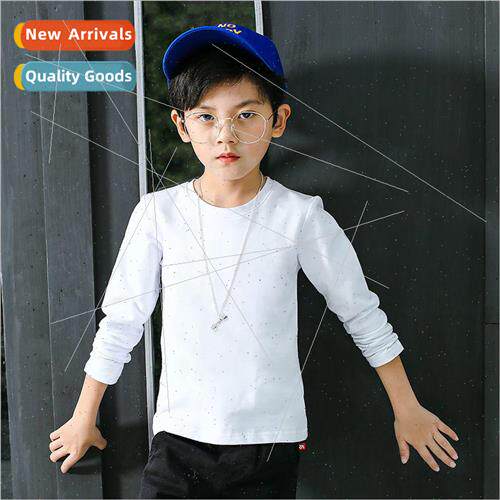 100_Cotton childrens long-sleeved T-shirt solid color boys c