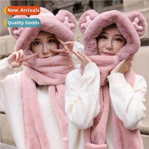 Korean parent-child cute Mickey ears hat scarf gloves 3 sets