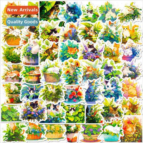 50 mint cat stickers temu green small fresh mint cute cat ca