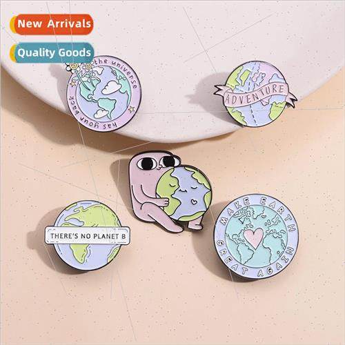Cartoon Badge Alien Planet Pink Heart Earth Brooch Pin Cute