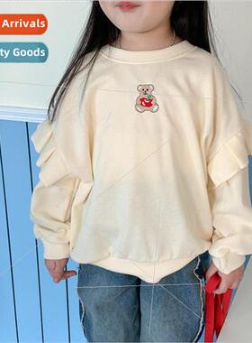 Spring girls Korean  of the baby girl loose embroidered bear