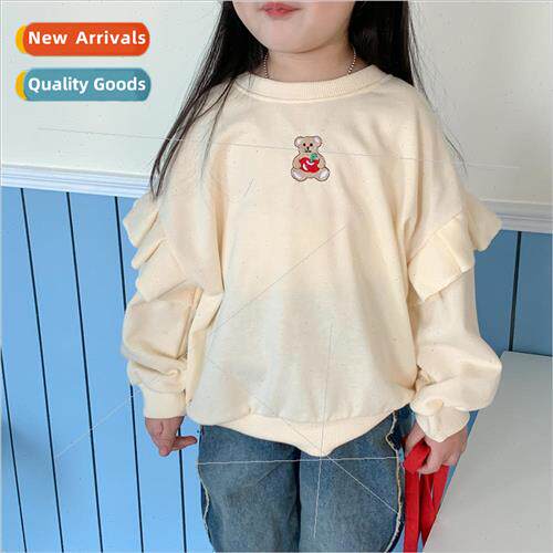Spring girls Korean  of the baby girl loose embroidered bear