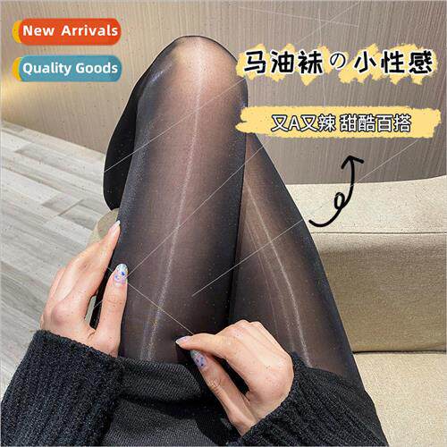 Summer water light stockings oil shiny black silk aurora leg